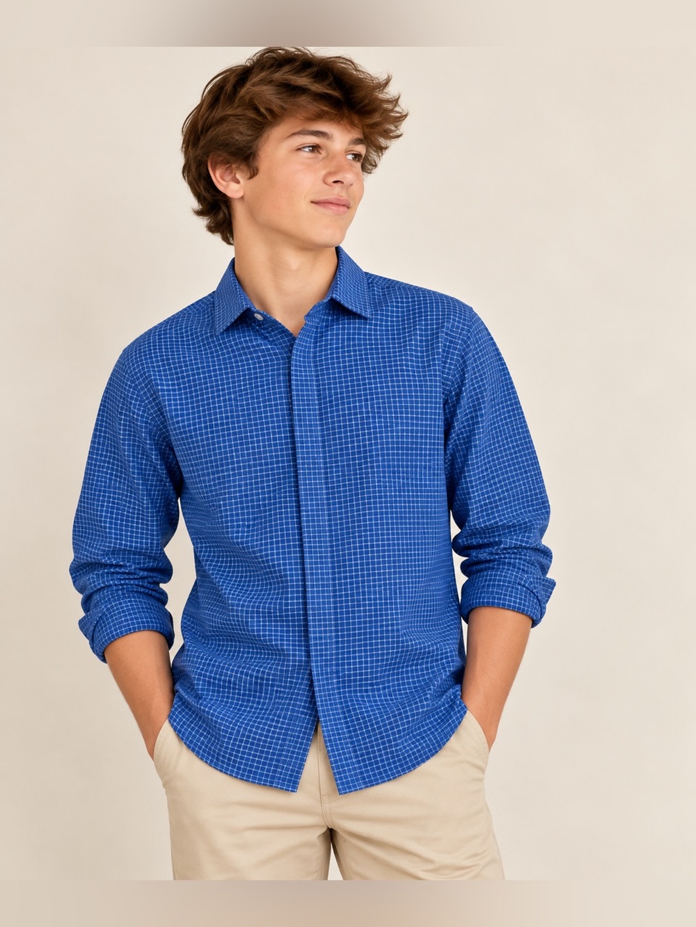 Brooks Brothers Boys Blue Check Button Up Shirt size 12 100% Cotton